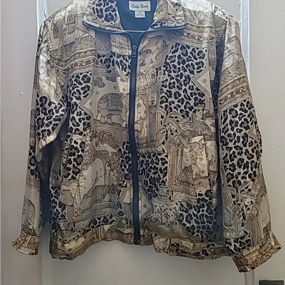 Lady Bear Vintage Silk Animal Print Jacket – Women’s Size Large - Picture 2 of 5